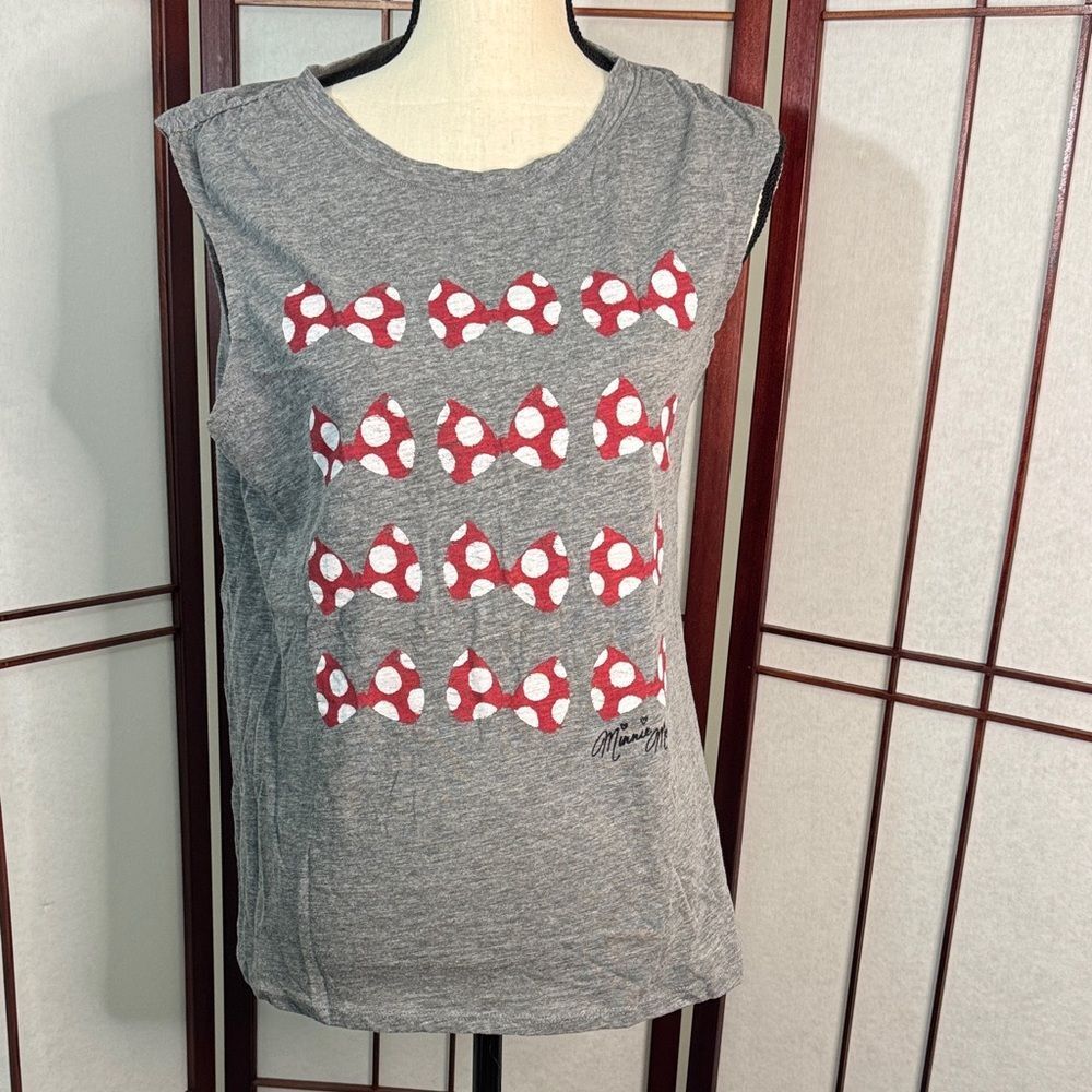 Disney Gray Minnie Mouse Tank Top with Red Polka Dot Minnie Bows
